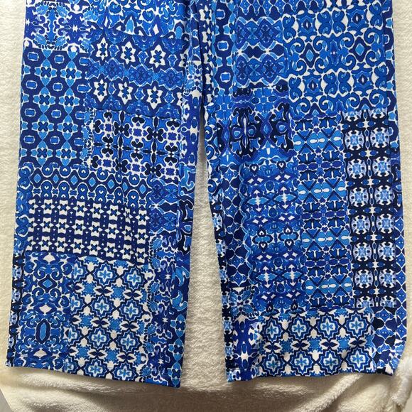 Isaac Mirzah Live Blue Floral Pull On Wide Leg Flowy Stretch Pants Womens Medium - Picture 5 of 13